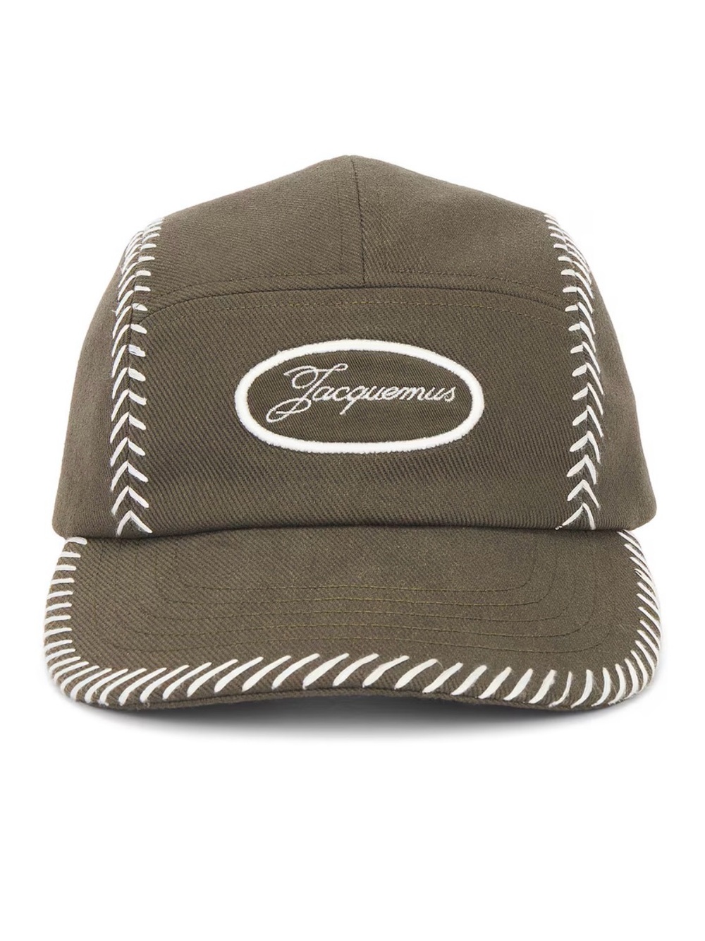 Jacquemus Olive Green Cap with White Contrast Stitching
